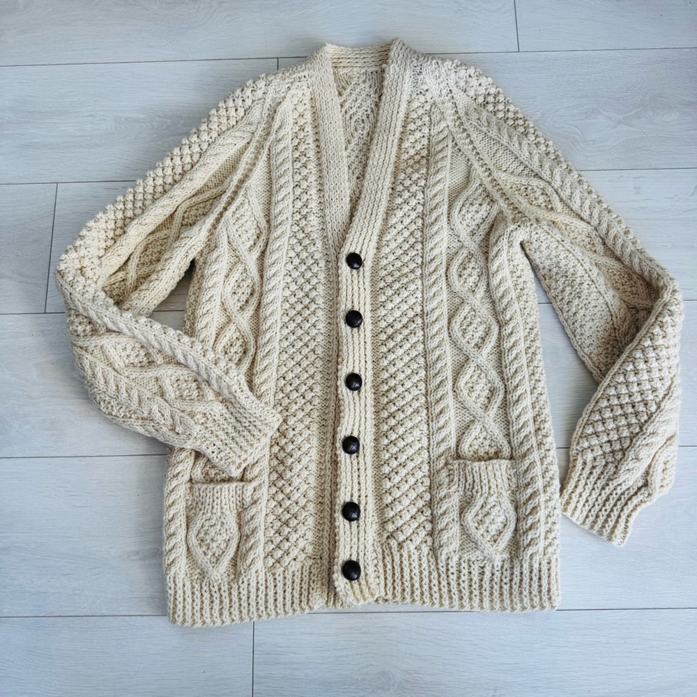 Vintage Handmade Cable Knit Cardigan Fisherman Sweater
